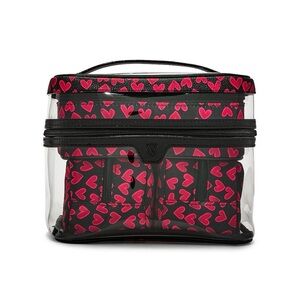 VICTORIA'S SECRET 4-Piece Makeup Bag Set Black Grounded Heart NWT